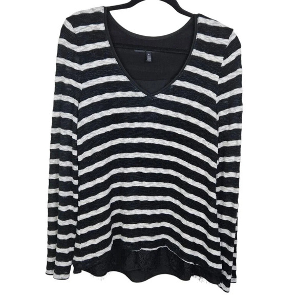 White House Black Market Long Sleeve V Neck Striped Sweater Lace Size Medium - Picture 12 of 12
